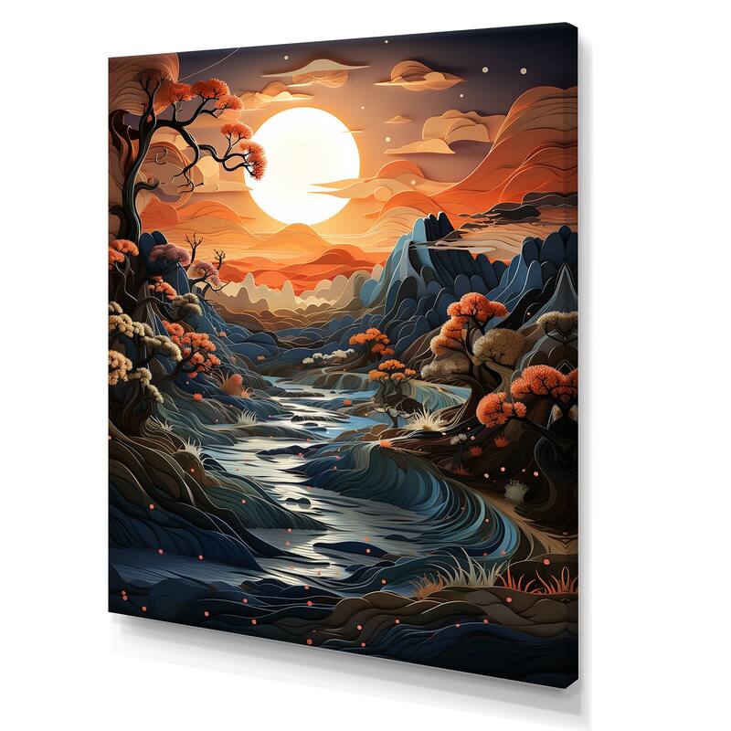 Designart "Sunset Moonlit Serenity Papercut I" Landscape Sunset Wall